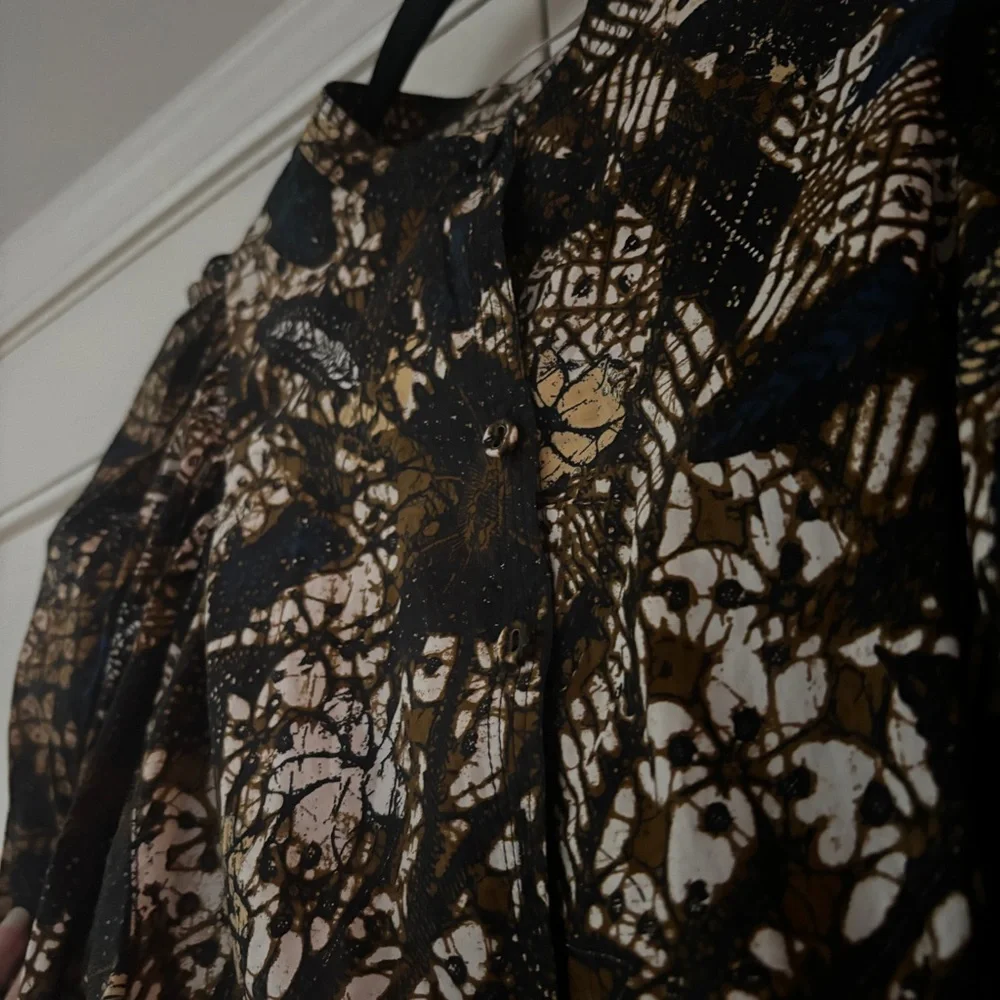 Ulla Johnson Prudence Blouse Bronze Floral Size 2 Puff Sleeves Neutral Top Shirt